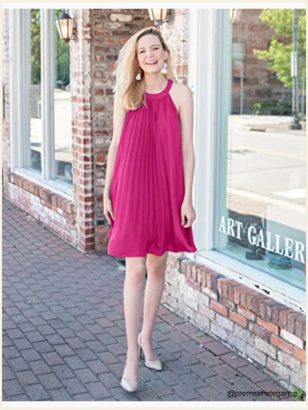 Halter Neck Mini Dress Flowy Pleated Sundress Casual Beach Wedding Guest - Picture 5 of 7